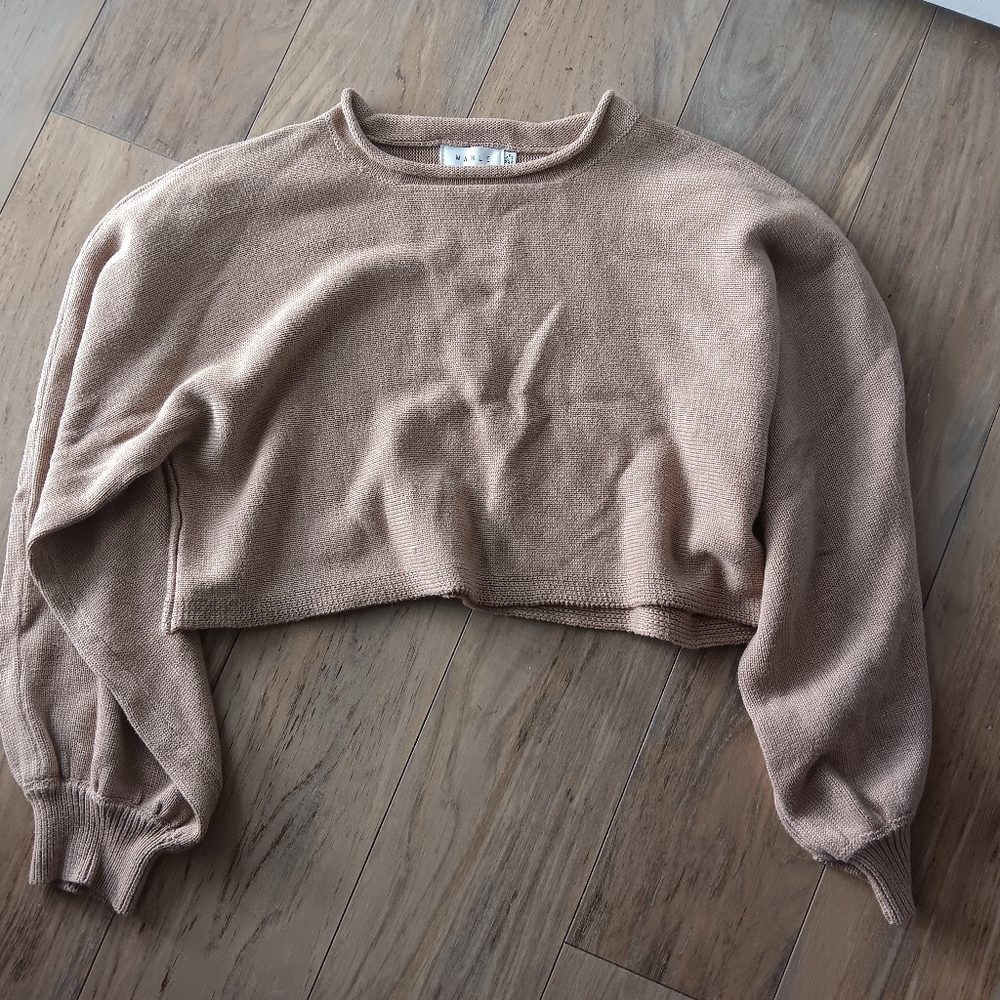 M^BLE Cozy Tan Cropped Sweater